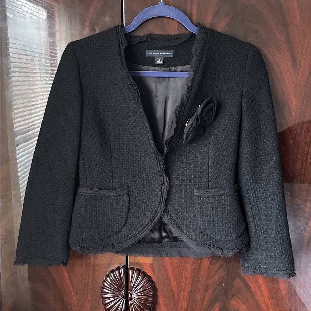 Banana Republic Wool Blend Textured 3/4 Sleeve Blazer
